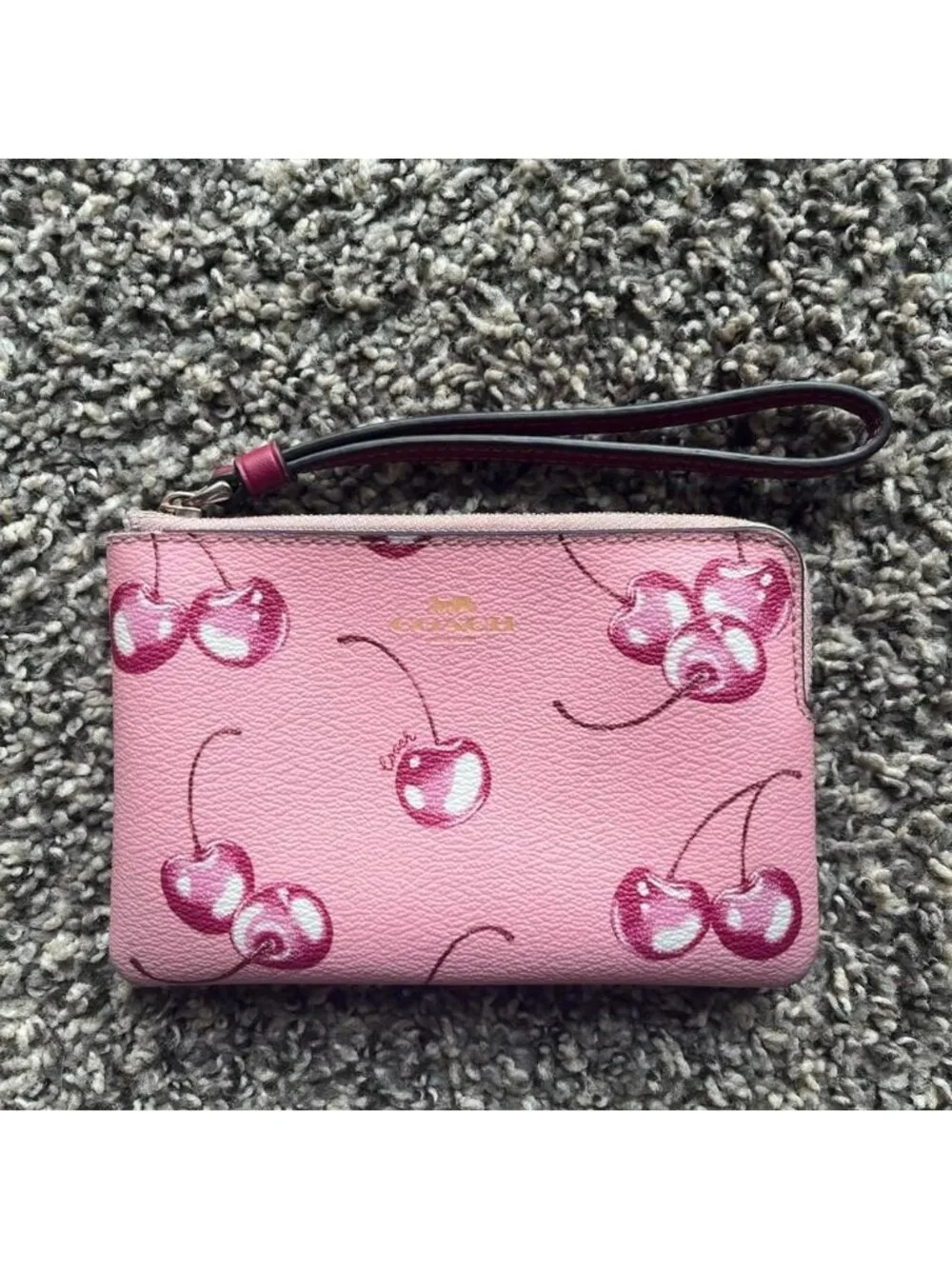 Coach Pink Cherry Print Wristlet Wallet Coquette Dainty Feminine Flirty Girlhood